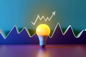 Illustration of increasing electricity costs featuring a glowing light bulb and a rising graph, symbolizing economic growth in energy expenses with a simple and clear design. 