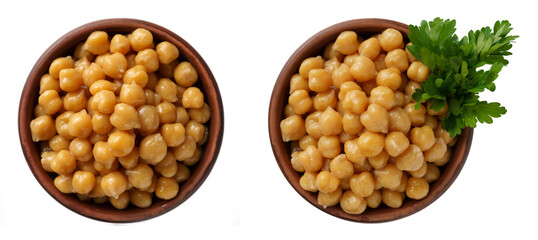 boiled chickpeas in a bowl, close-up, top view