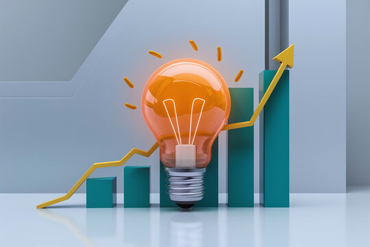 Illustration of increasing electricity costs featuring a glowing light bulb and a rising graph, symbolizing economic growth in energy expenses with a simple and clear design.  - Powered by Adobe