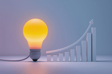 Fototapeta na wymiar Illustration of increasing electricity costs featuring a glowing light bulb and a rising graph, symbolizing economic growth in energy expenses with a simple and clear design. 