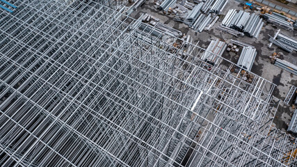 Aerial view scaffolding building construction, Scaffolding at construction site, Business investment Scaffolding pipe construction site with scaffold building strength scaffold on construction site.