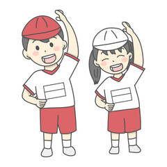 体操をする体操着の子供たちのイラスト