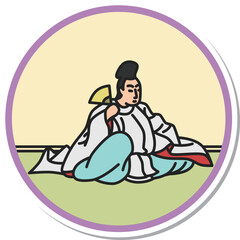 ステッカー風の円形シンプル百人一首　藤原清輔朝臣