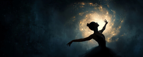 Naklejka premium Illustrate a dancer embodying hope in a worms-eye view, integrating elements of ballet and surrealism