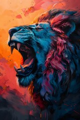Angry lion illustration with vibrant colors