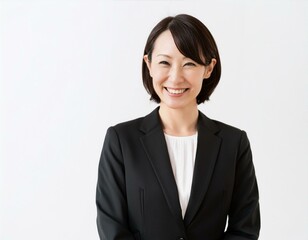 黒いスーツ姿で笑顔での40代の女性実業家