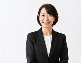 黒いスーツ姿で笑顔での40代の女性実業家