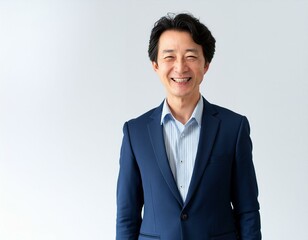 スーツ姿で笑顔で講義する40代の男性研修講師 コンサルタント