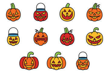 halloween pumpkin flat icon set