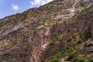 A rocky mountain with a lot of vegetation