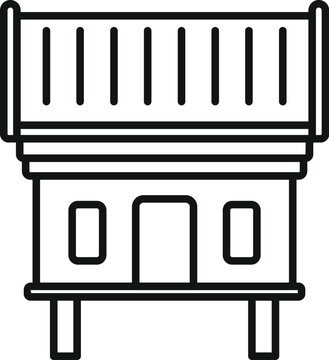 recommend clip art: Asian traditional wooden house standing on stilts over water with steep gabled roof line art icon