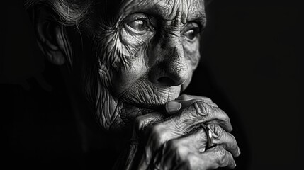 old woman with Despair: Hollow gaze, trembling hands, drowning in a sea of hopelessness