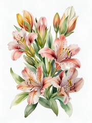 Obraz premium Alstroemeria flowers watercolor on white background, orange flowers