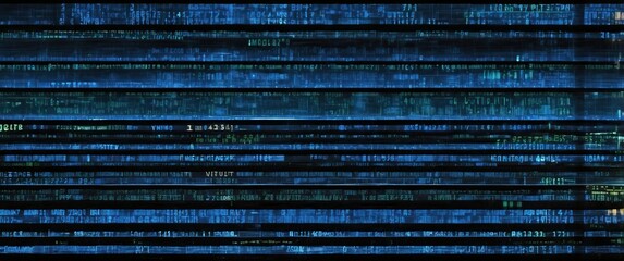 Abstract digital screen featuring lines of blue code, representing data streams, cybersecurity, and digital technology for tech and analysis themes
