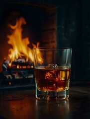 a glass of whisky by the fire