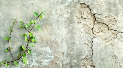 Naklejka premium Plants growing in cement wall cracks known as vintage style backdrop with space for text