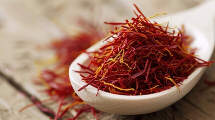 Fototapeta premium Saffron threads on a light spoon