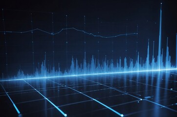 Digital data visualization with glowing blue lines and grid on dark background futuristic and technological atmosphere