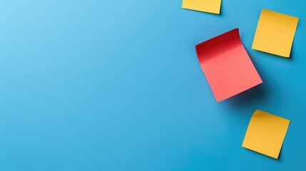Blue background with paper note top view with room for text