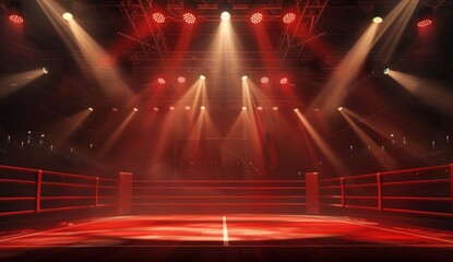 Boxing arena. Sport boxer fight stadium with spotlight. Professional combat fight stage. Wrestling arena illustration. MMA event event background