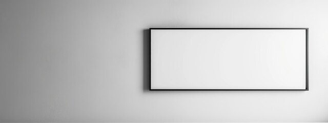  A white wall backdrops a picture frame with a black border suspended above it
