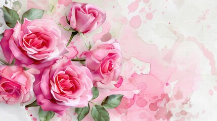 Obraz premium Pink roses bouquet on white background in greeting card design