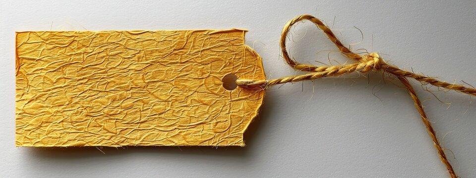  A yellow paper parcel secured with a string and knot at its end