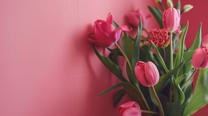 Fototapeta premium Tulip bouquet for International Women s Day in Scandinavian interior