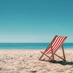 Simple beach chair on a plain background with sandy beach, relaxing scene, leisure concept