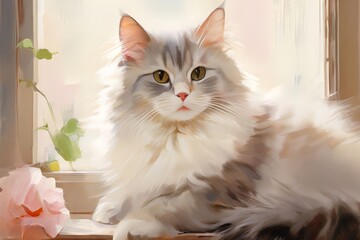 the AI Image Generator, A painting of a cat surrounded by flower
