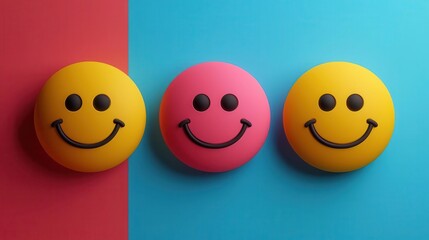 cheerfulness flat design top view smiling faces 3D render Complementary Color Scheme