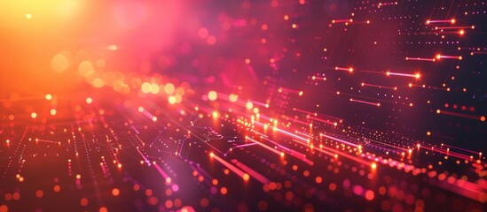 Obraz premium Abstract Digital Network with Red and Orange Lights