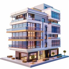 Obraz premium 3D Render, Low Poly style of a urban office building, on isolated white background, Generative AI