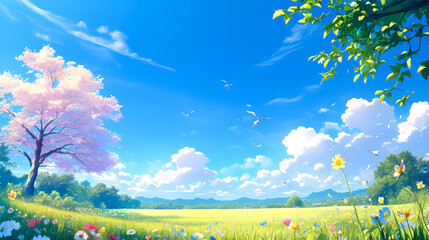 vector art beautiful flower in the garden style art anime