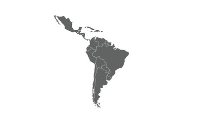 Latin America isolated on white background. for website layouts, reports, annual infographics, world,travel around the world, map silhouette backdrop.