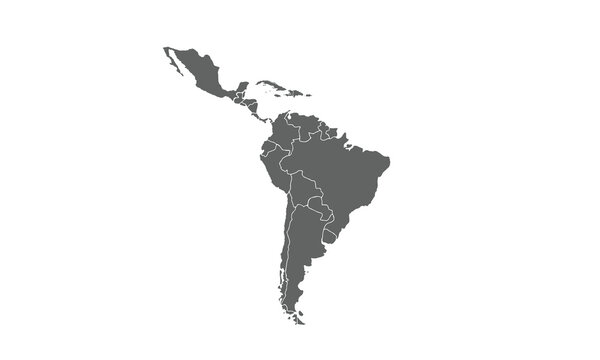 Latin America isolated on white background. for website layouts, reports, annual infographics, world,travel around the world, map silhouette backdrop.