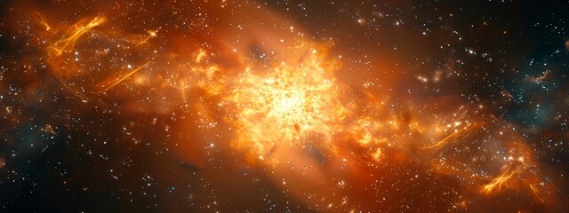 Fototapeta premium A tight shot of a colossal yellow-orange star centered against a backdrop of radiant yellow and orange stars in space