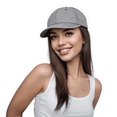 Fototapeta premium portrait of a woman in hat and white outfit isolated on transparent background