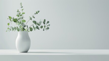Minimalist Eucalyptus Branch in a White Vase