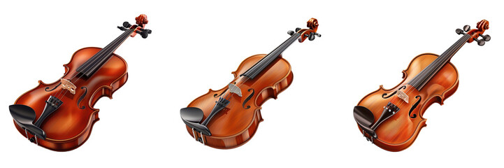 Obraz premium High-quality image of three classical violins isolated on a white background, perfect for music, education, and instrument-related themes.