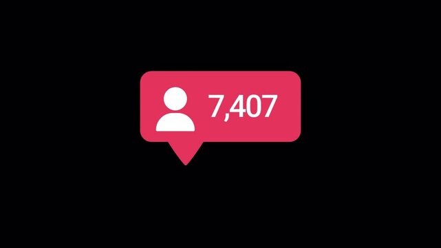 Social media 10k followers counting notification icon animation on alpha channel, Incoming followers counting notification animation 4k background video