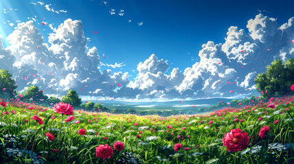 vector art beautiful flower in the garden style art anime