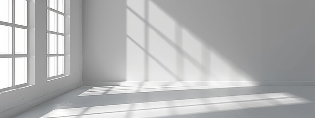 Obraz premium A white-walled room, empty save for a window on its right side Sunlight streamed in, illuminating the space