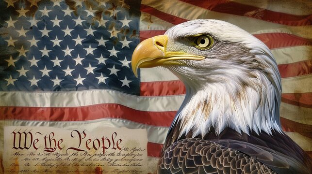 American Bald Eagle with Flag