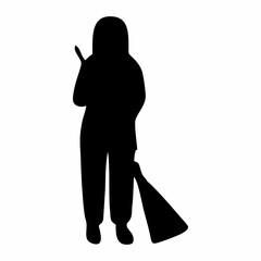 silhouette of a person sweeping or mopping