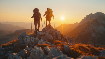 Zwei Wanderer beim Trekking in den Bergen