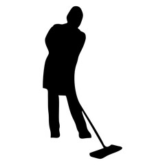 silhouette of a person sweeping or mopping