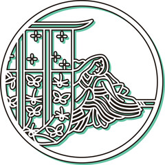 カラーシャドウ円形シンプル百人一首　持統天皇