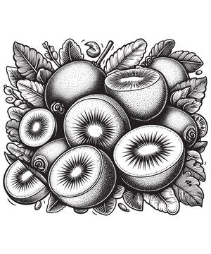 black and white kiwi fruit arrangement clip art preview