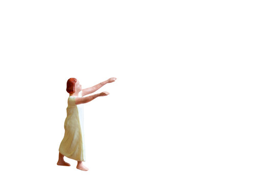 A woman sleepwalking in pajamas isolated on a white background with clipping path